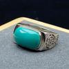 Classic Silver 925 Ethnic Style Turquoise Saddle Rings for Women Simple Retro Hollow Out Green Ring Couple Style Banquet Jewelry