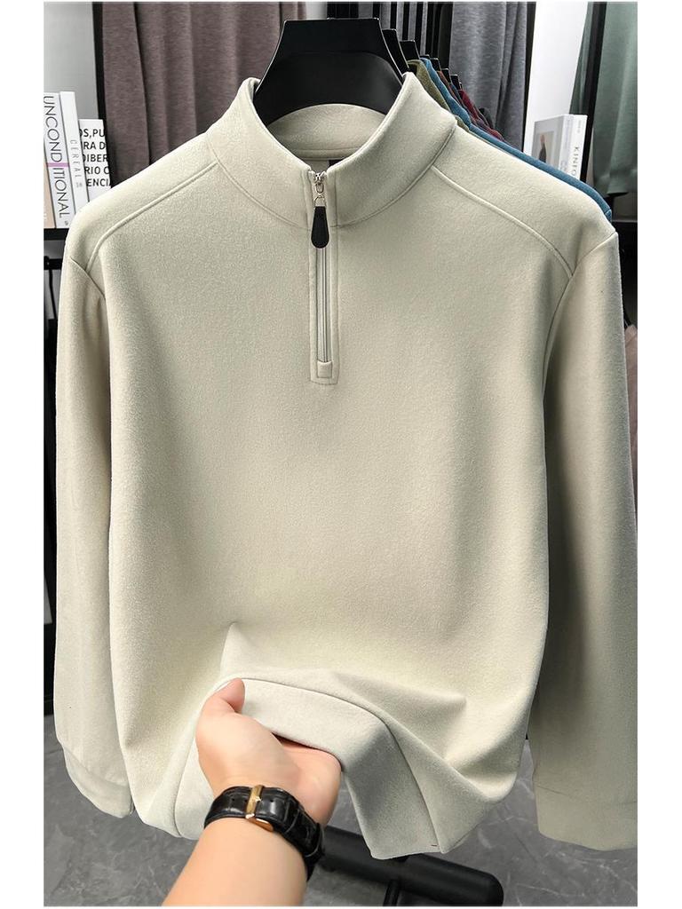 Men's Double-Sided Fleece Half-Zip Long-Sleeve T-Shirt with Half-High Collar - Warm Winter Base Layer Sweatshirt