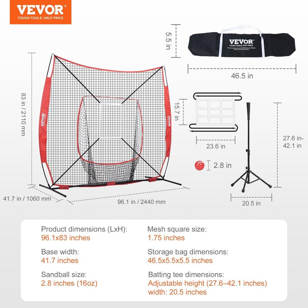 7x7 Ft Baseball Softball Practice Net, Portable Baseball Training Net for Hitting Batting Catching Pitching, Backstop Baseball Equipment with Bow