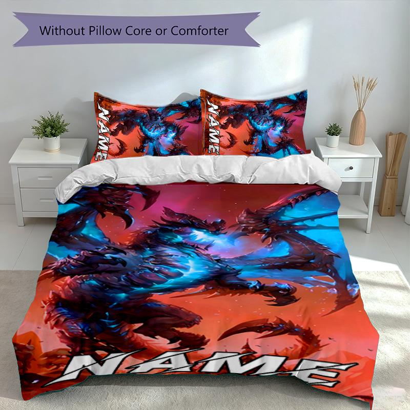 3pcs Custom Name World of Warcraft Bedding Set,Includes 1 Duvet Cover and 2 Pillowcases,All-season Bedroom Decor