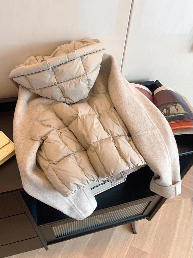 Kapuzenjacke aus Baumwollmischgewebe: Damen Steppmantel Herbst/Winter