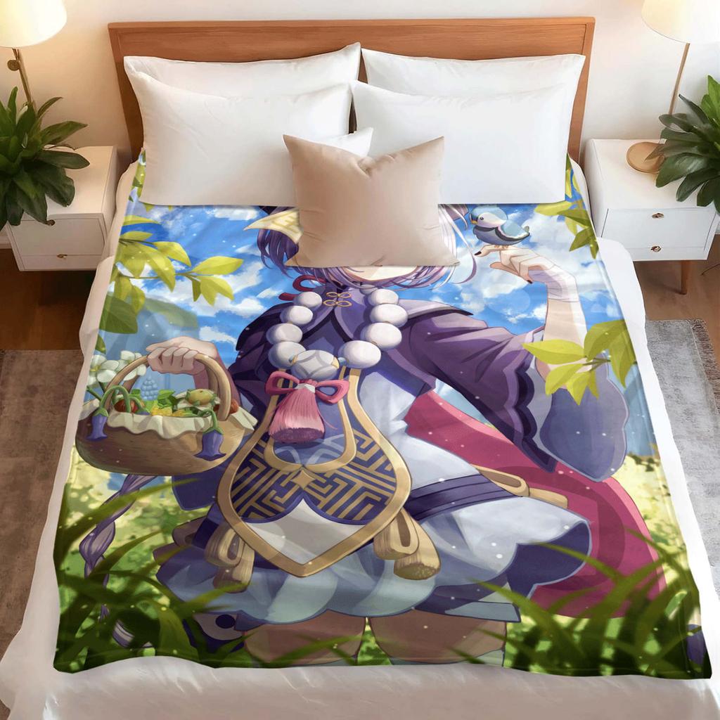 Cartoon Ellen Joe Flannel Blanket Cover Genshin Ganyu Keqing Soft Anime Blanket Multifunctional Decor Home Universal Blankets