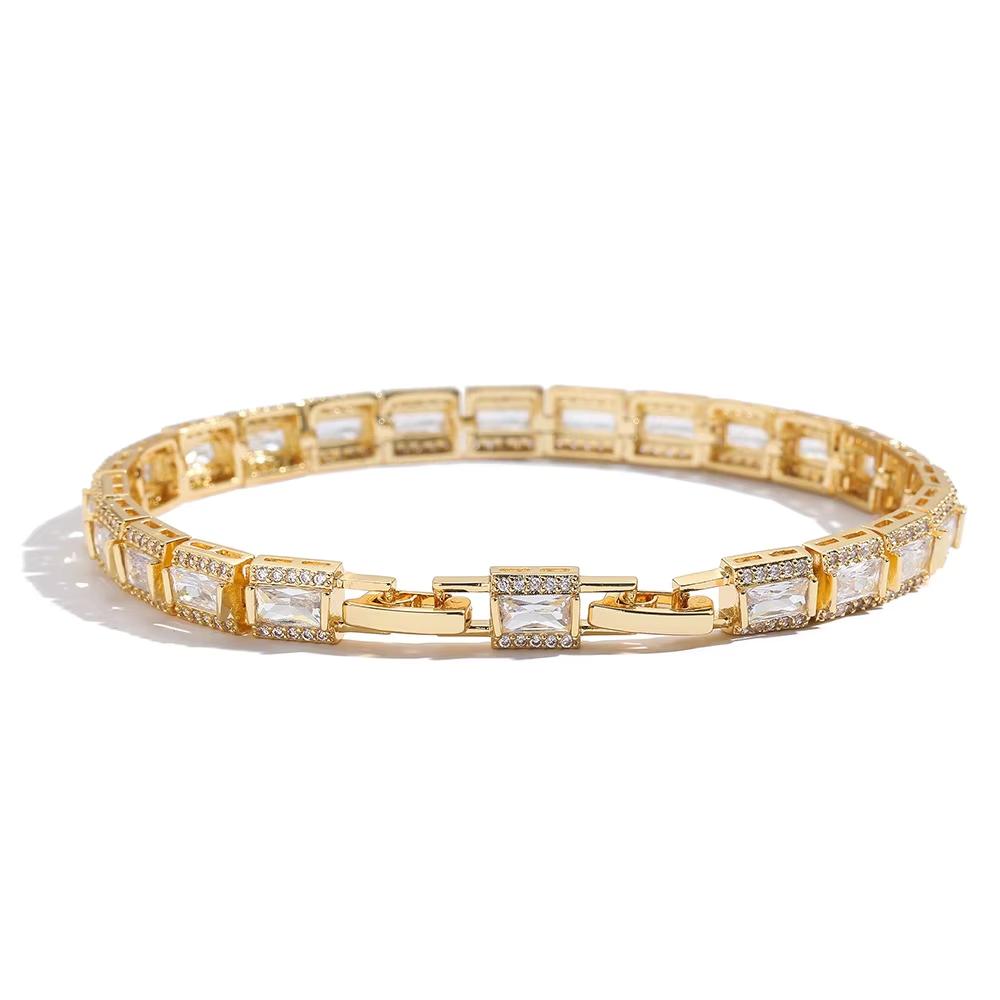 Luxury Baguette Zirconia Bracelet Rectangular Step Cut Tennis Bracelet Brass Gold Plated High End Jewelry for Women