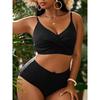 2025 Plus Large Size Bikini Set High Waist Swimwear Women Solid Swimsuit Female Beachwear Bathers Swimming Bathing Swim Suit