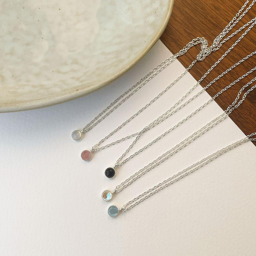 Korean Version of Minimalist S925 Sterling Silver Natural Crystal Stone Necklace Mini Minimalist Ins Small Pendant Collarbone Chain