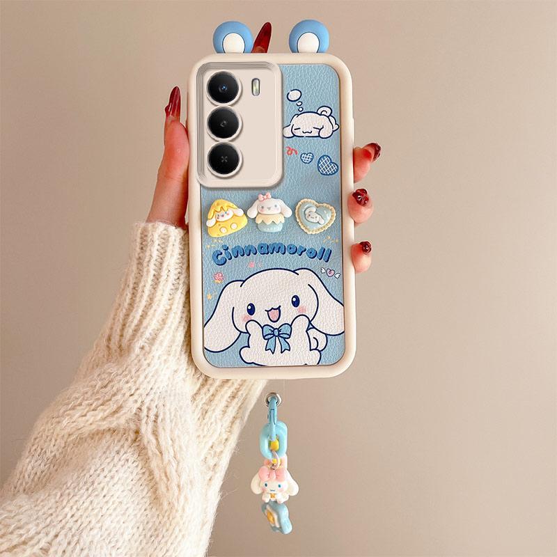 KEYSION Cute Ear 3D Cartoon Case for Realme C71 with Bracelet Soft Silicone Shockproof Phone Back Cover for OPPO Realme C71