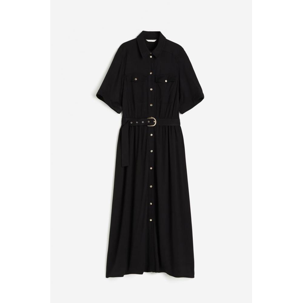 

H M Belted Shirt Dress Black
