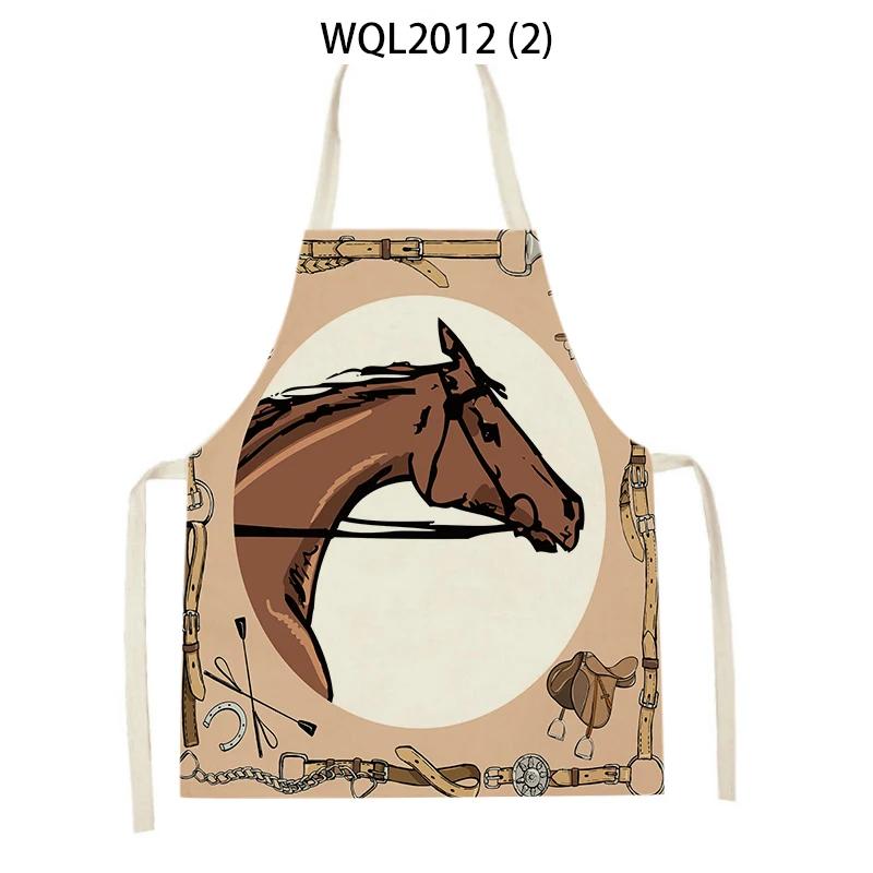 Retro Equestrian Kitchen Aprons for Women Men Linen Baking Bibs Household Cleaning Pinafore Animal Horse Home Cooking Apron