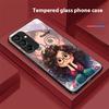 Mädchen mit lockigen Haaren für Samsung Galaxy A15 5G 54 4G 51 50 24 35 90 71 12 51 53 52S 80 22 34 Schwarze Handyhülle aus gehärtetem Glas