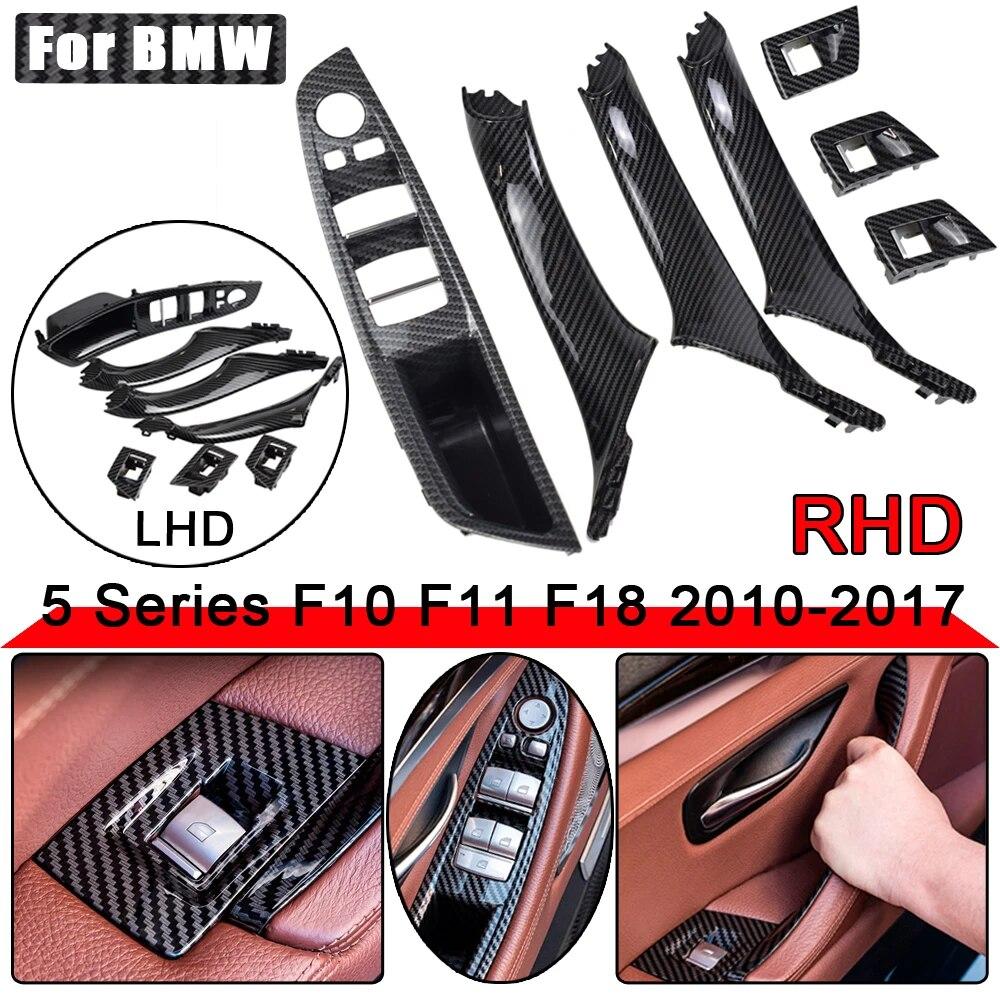 Carbon Fiber RHD LHD Car Interior Door Handle Fit For BMW 5 series F10 F11 520d 525d 530d 535i Inner Panel Pull Trim Cover