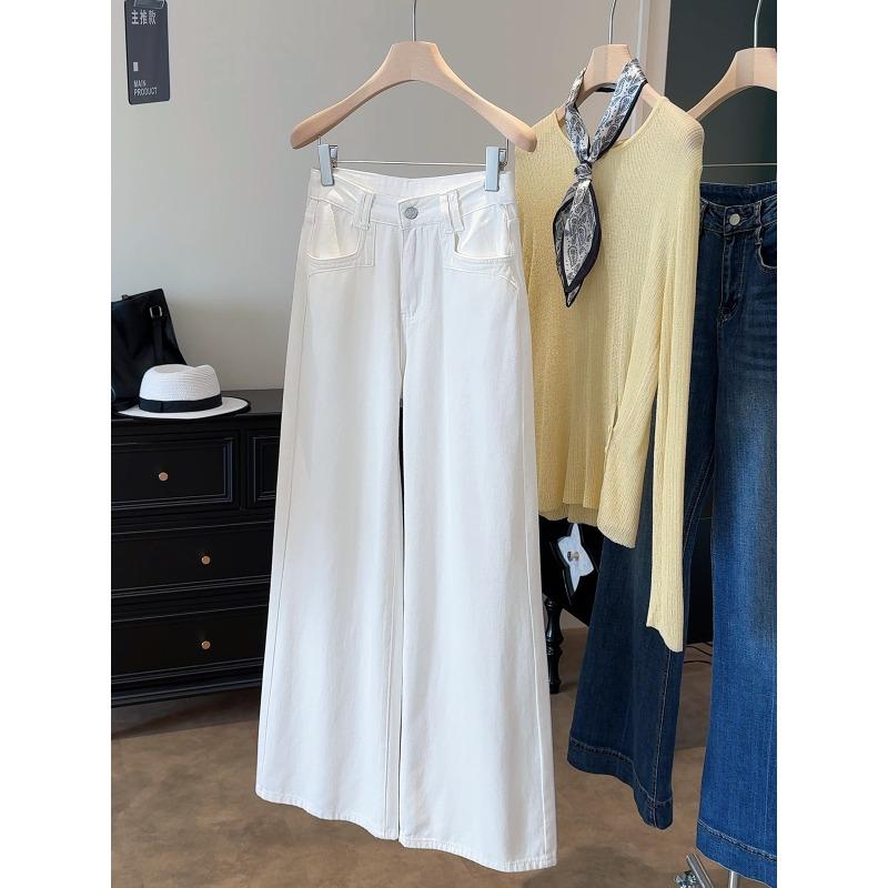 

Thirteen lines of autumn white loose wide-leg pants jeans women s high-waisted and thin straight-leg pants versatile floor pants trousers S белый