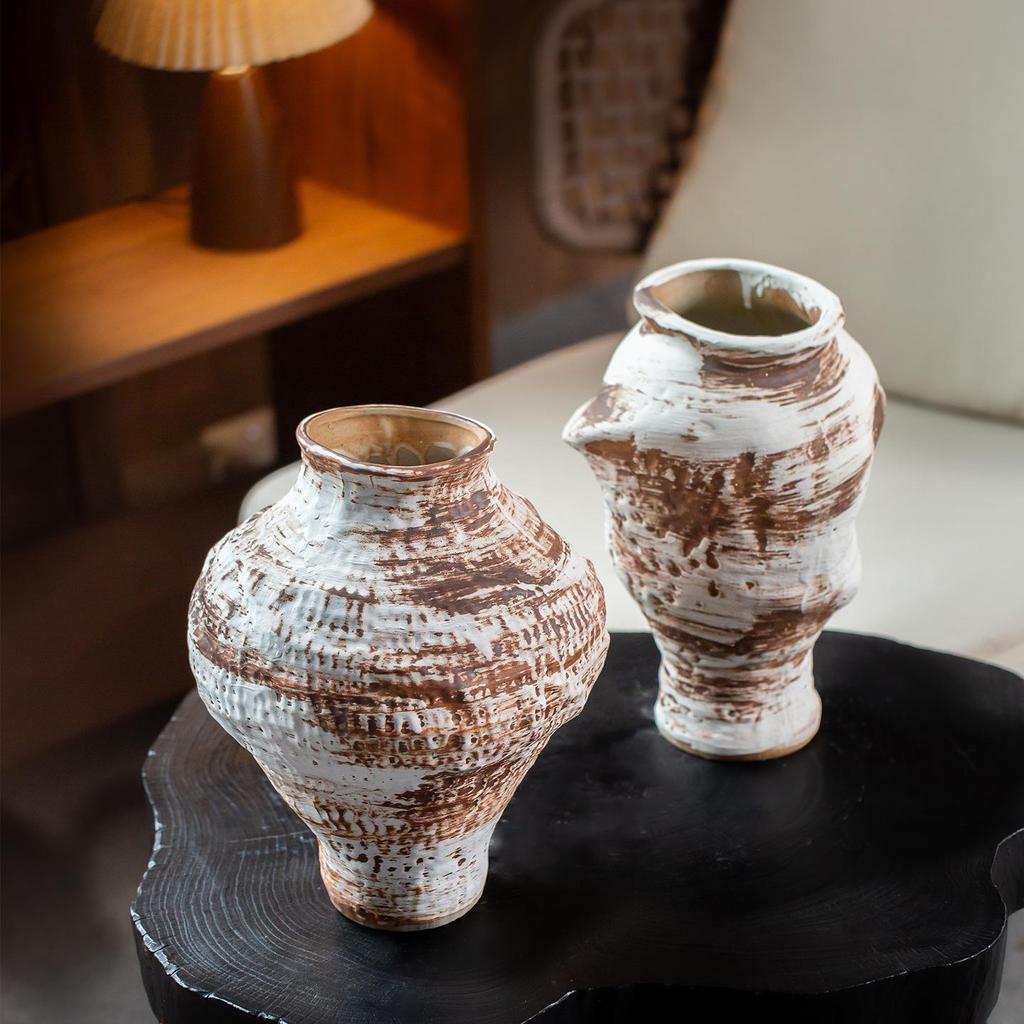 Wabi-Sabi Retro Ceramic Vase for Living Room or Tea Room – Vintage Chinese Style Flower Arrangement Ornament