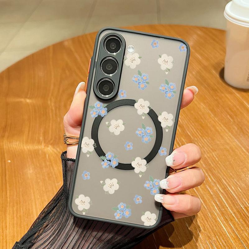 Romantic Flower Pattern Magnetic Phone Case For Samsung Galaxy A37 A17 A56 A36 A55 A35 A26 A16 A25 A15 A54 A14 A34 Acrylic Cover