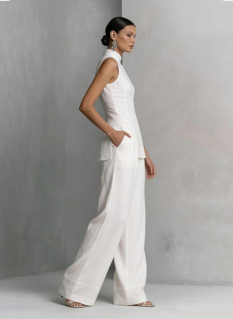 European-American Cotton Linen Drape Sleeveless Shirt & Long Pants Fashion Set