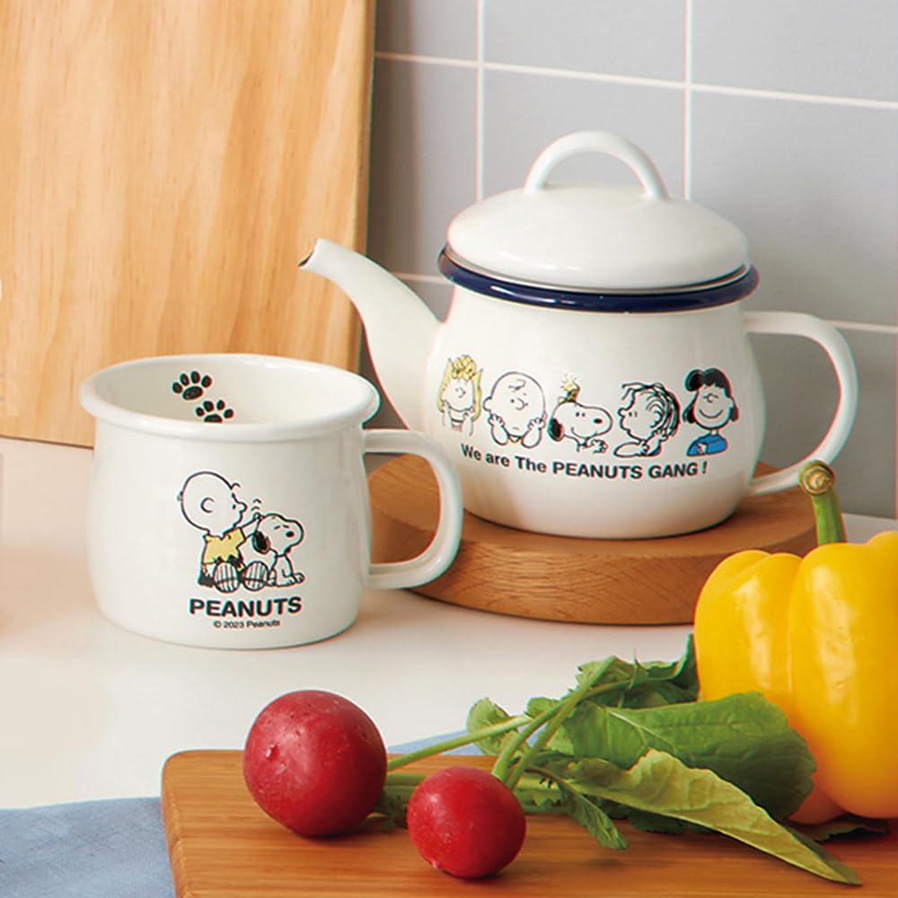 Toyo Horo PEANUTS Enamel W12 x x Mug, White, Size Approx. D9.5 H7.5, SNJ-2312