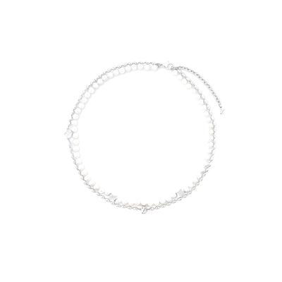 Pearls Fusion Floral Engraved Decoration Glass Brass Metal Necklace Men Necklace Silver M01781