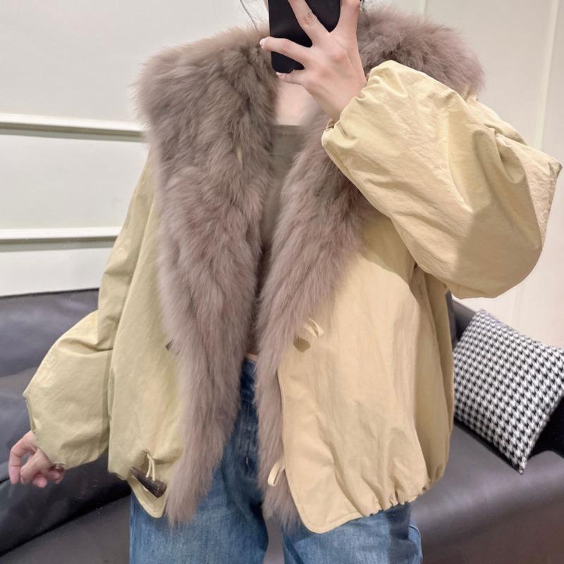Real Shot, Glacier Pie Overcomes Hooded Jacket, Women's Short Goose Down Jacket, Real Fur Fox Fur Coat