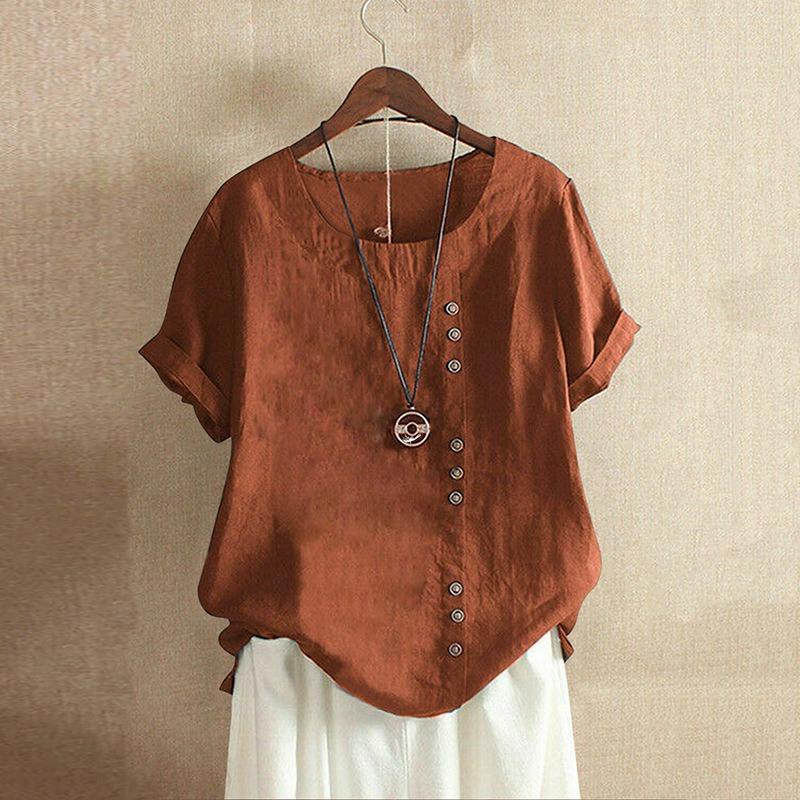 BITCED Women's Fashion Casual Solid Color Print Short Sleeve O-Neck Blouses & Shirts