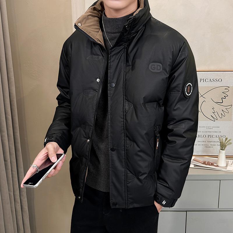 % White duck down jacket men's winter new warm and waterproof outdoor loose stand-up collar leather jacket men's clothing