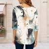 Women Plus Size Round Neck 3 4 Sleeve Abstract Printed T Shirt Curved Hem Casual Top