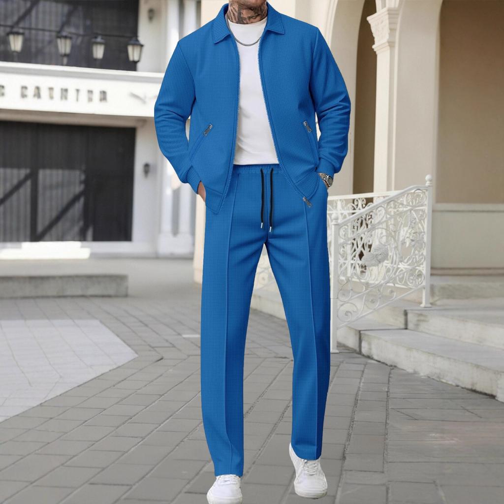 Spring and Autumn New Men's Waffle Drawstring Sports and Casual Pants Suit