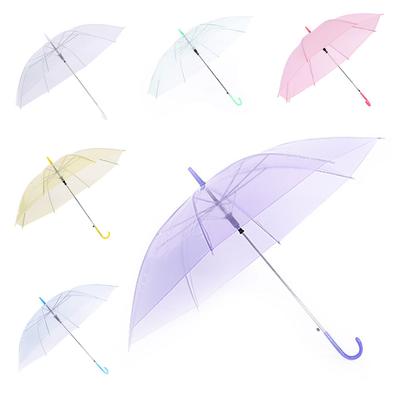 Transparent Color Umbrella for Women Long Handle J Hook Automation Beach Parasol Sun Rain Umbrellas