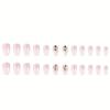 24pcs French Style Shiny White Pink Gradient with Rhinestones, Removable Fake Nails, Medium Size Square Wearable Nail Jelly Glue