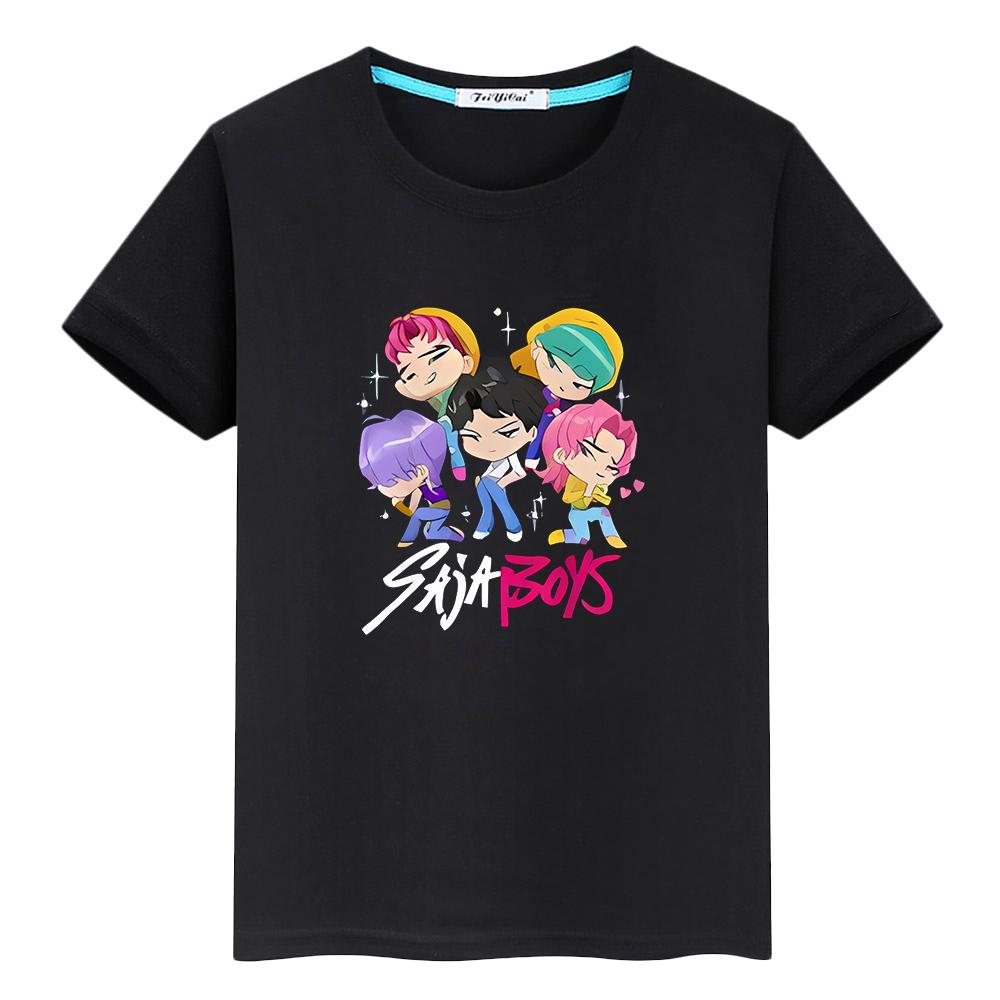 Kpop Dämonenjäger Print 100% Baumwolle Anime Kurzarm T-Shirt für Kinder Jungen 10 Jahre Niedliche Oberteile Saja Jungen Kawaii T-Shirts y2k Mädchen Kleidung