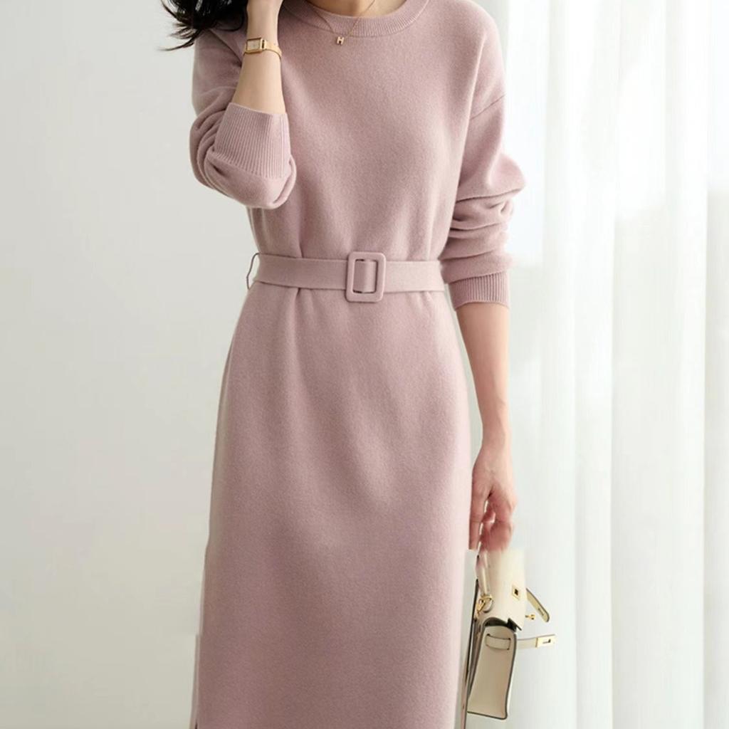 Rochie Tricotată Franceză pentru Femei Culoare Solidă Rochie Pulover Casual pentru Femei Toamnă și Iarnă Pulover Mediu