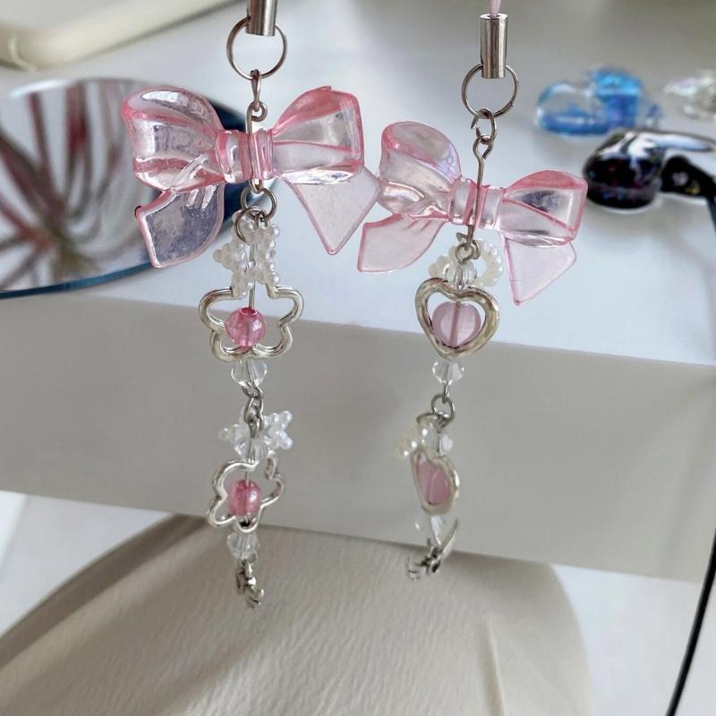 Blumen-Schleifenknoten Gekreuzter Anhänger Lanyard Liebesherz Perle Cartoon Zubehör