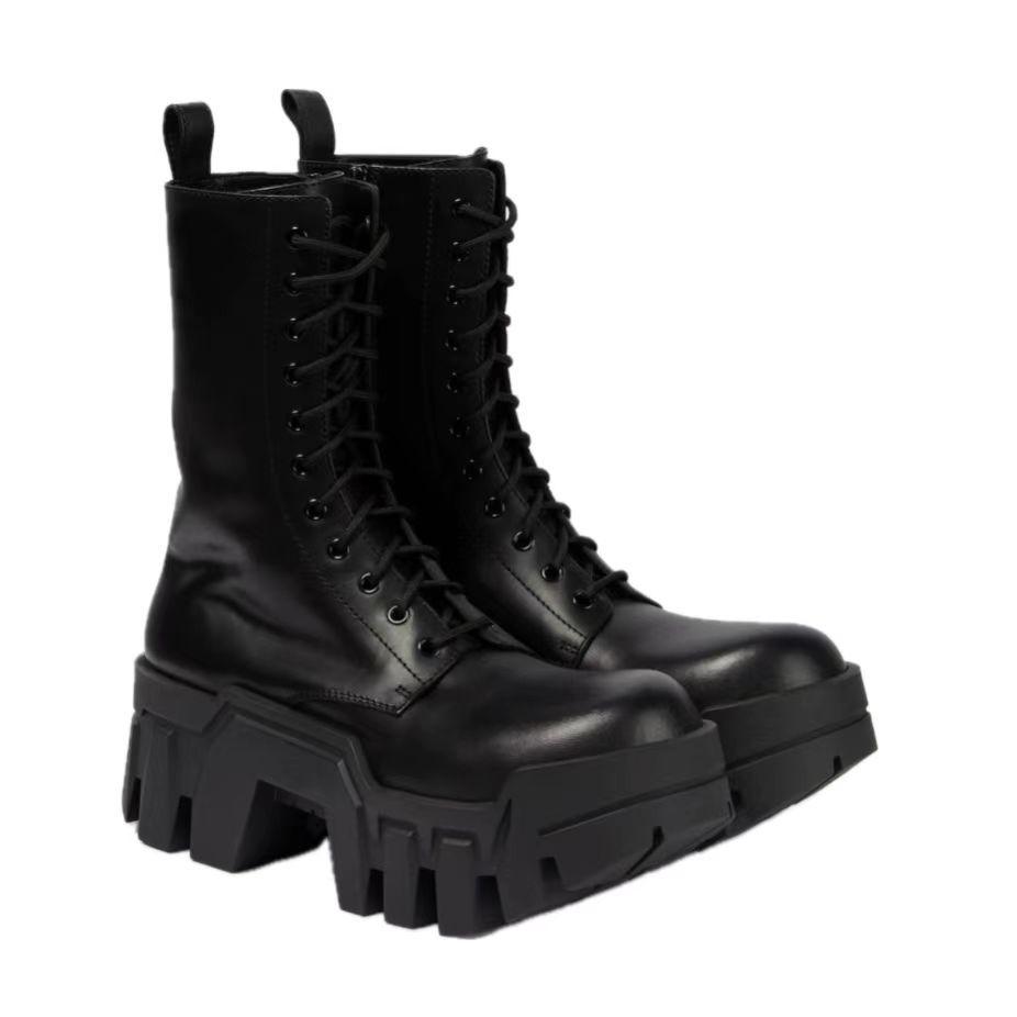 Męskie Buty Bulldozer Samochód Okrągły Nosek Gruba Podeszwa Wysokie Zwiększające Przekładnia Dół Chelsea Motocyklowe Trampki Buty