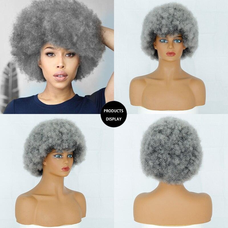 XINRAN Kıvırcık Doğal Siyah Gri Ombre Saç Isıya Dayanıklı Sentetik Peruk Kadınlar İçin Patlamalı Karışık Kahverengi ve Sarı Peruk