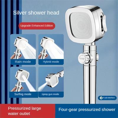 4 Gear Shower Head Water Saving Adjustable High Pressure Shower One Key Stop Water Massage Eco Shower Bathroom Accessories