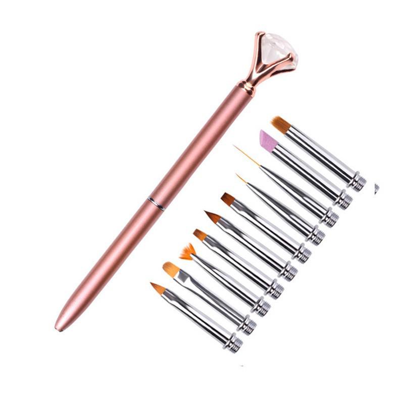 

Набор кистей для нейл-арта с алмазными ручками: 10 сменных головок, включая кисти для лайнера, омбре, травления и ногтей.