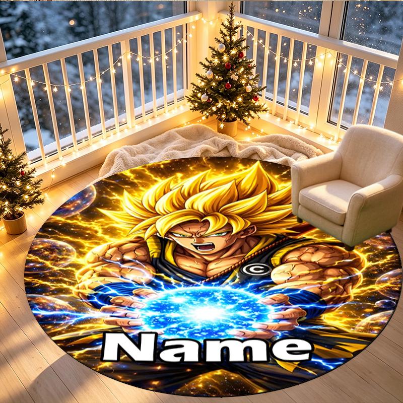 Custom Name Personalized Anime Print Round Rug, Versatile Home Decor Carpet, for Playroom, Apartment, Balcony, Entryway, Hallway Gift