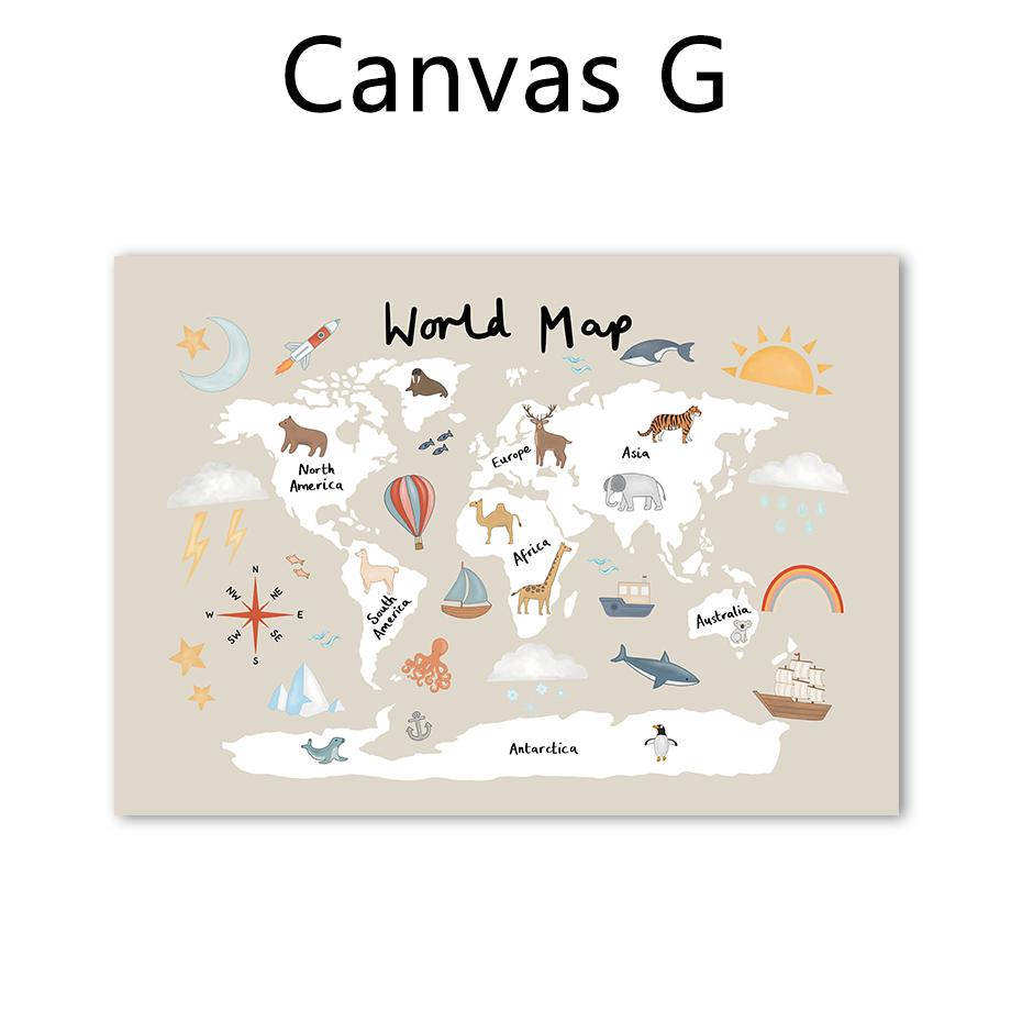 Forest Alphabet Shape Seasonal Animal World Map Weather Map Kindergarten Art Canvas Wall Painting Children's Room Decoration
