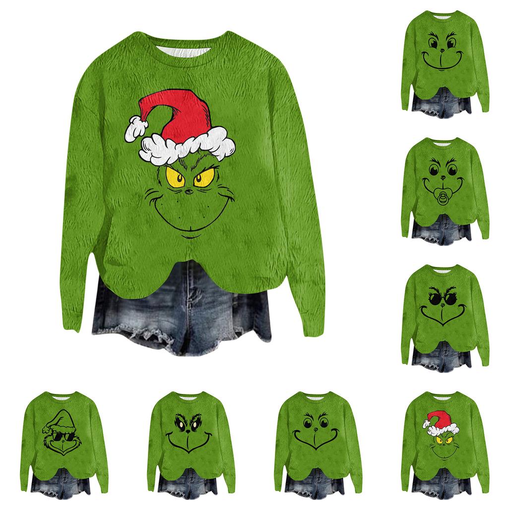 Ladies' Fashionable Round Neck Pullover Long Sleeved Top Christmas Printed Sweatshirt