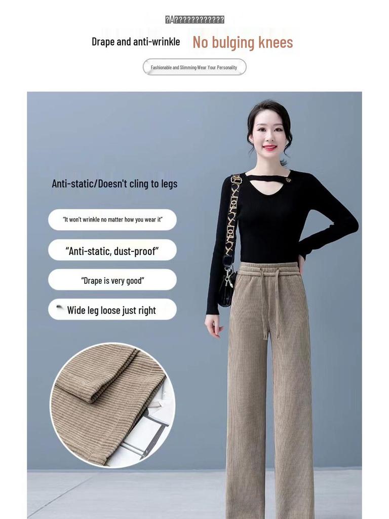 Damen Cord-Fließende Weitbeinige Hose - Große Größen, Einfarbige, Frühling/Herbst