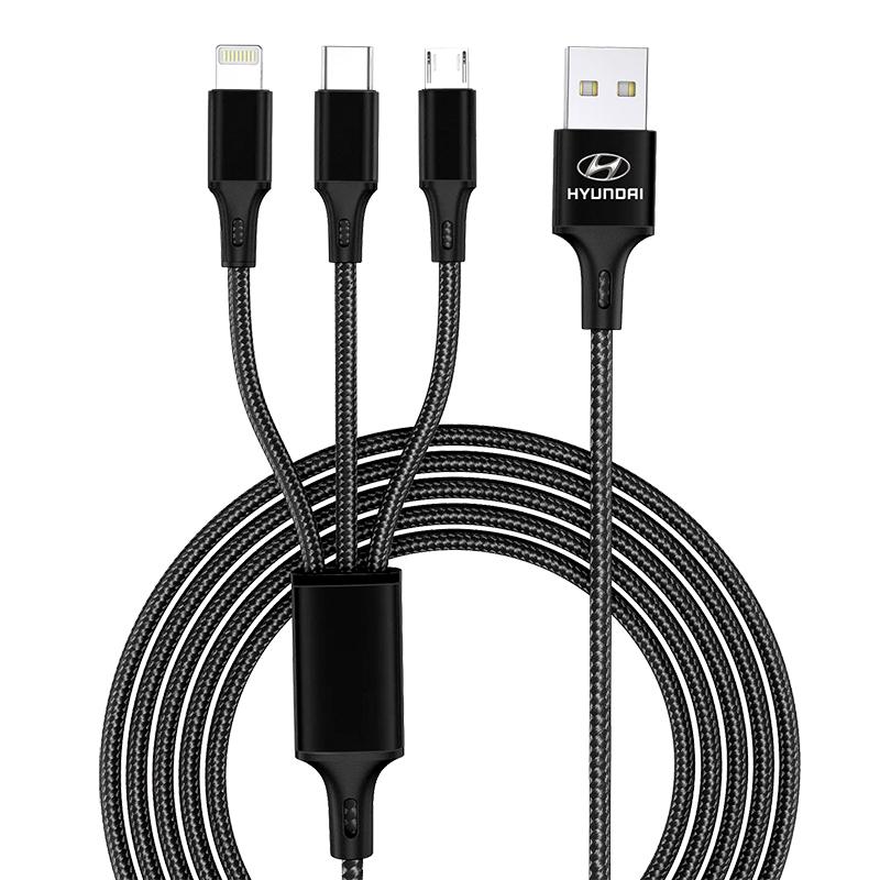 

Emblem Three-in-one Car Superstrong Fast Charging Data Cable For Hyundai I30 Tucson Veloster Kona I10 I35 Elantra Santa Fe Decor