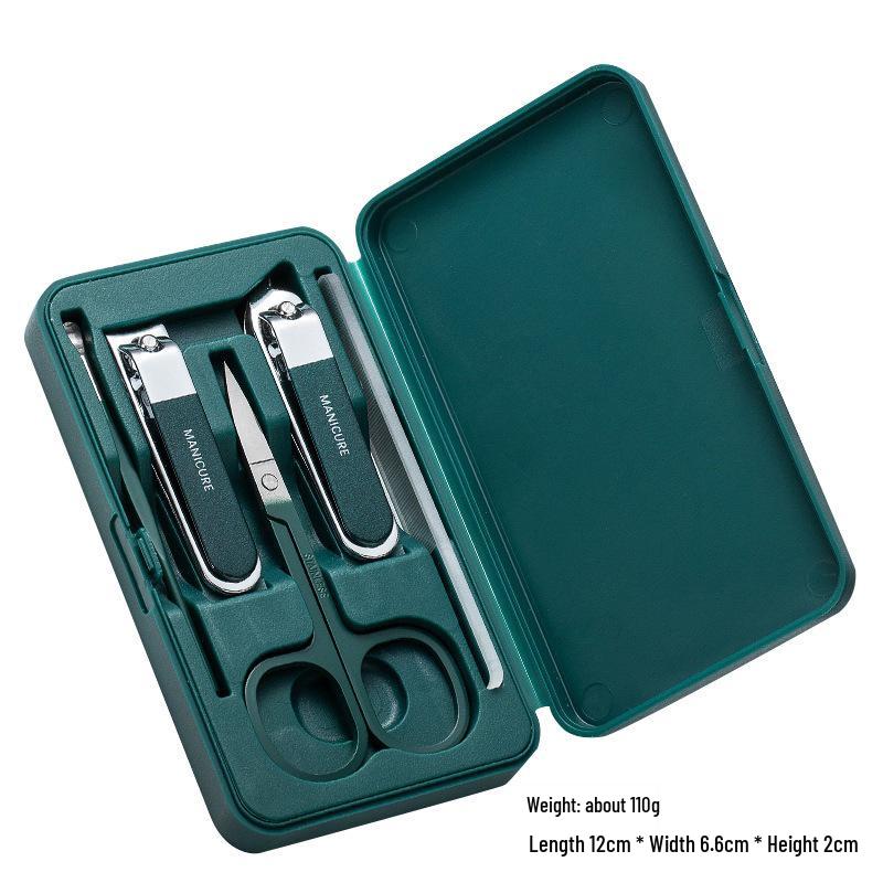 Stainless Steel Nail Clippers Set: Portable Mani-Pedi Tools with Ear Pick, Pedicure Knife, Oblique Clippers, and Dead Skin Scissors.