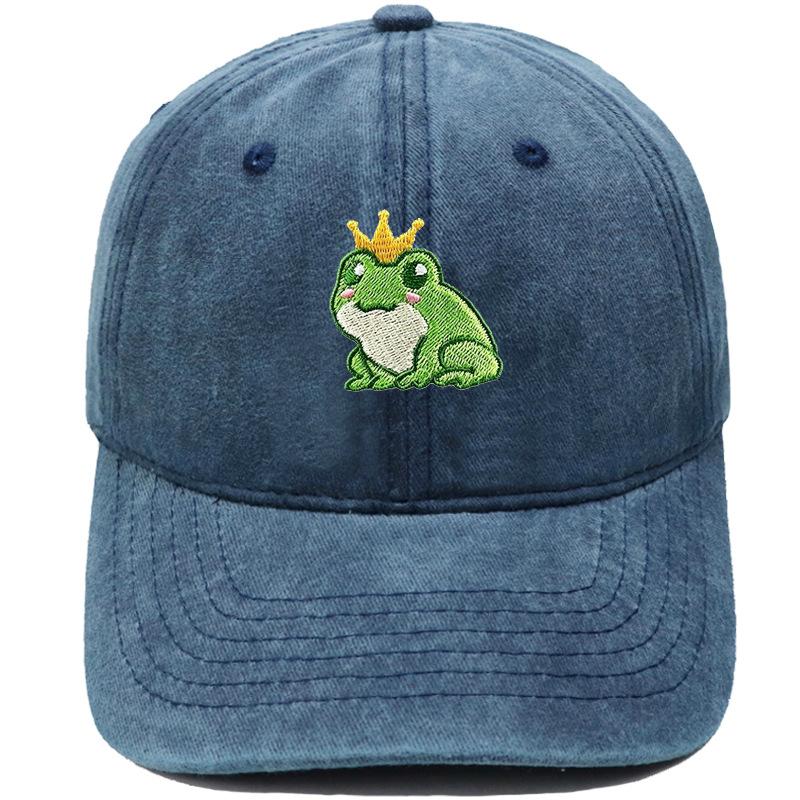 New cartoon crown frog embroidery baseball cap retro and old cute men's and women's casual sunshade dad hat