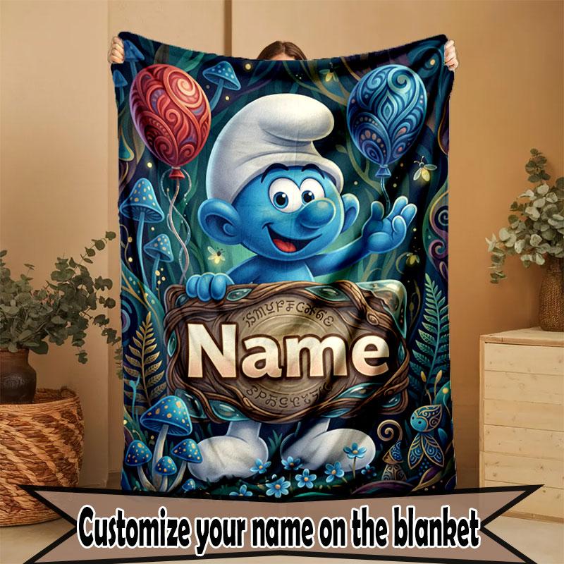 Custom Name Personalized The Smurfs Print Blanket, Home Decor, Bedroom, Sofa, Camping, Couch, Gifts for Birthday Christmas