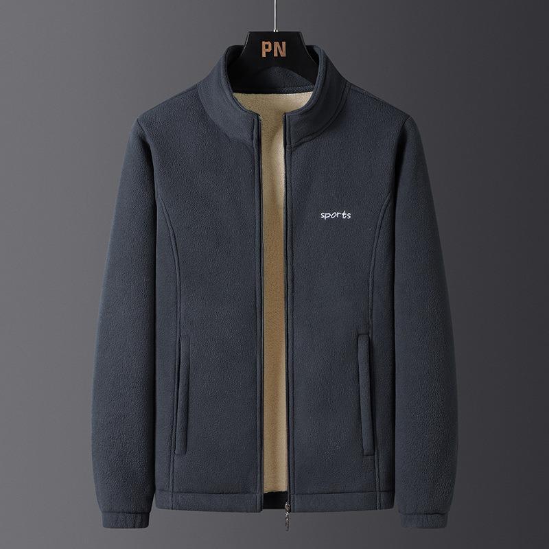 Autumn and winter new men's fleece thickened warm fleece fleece jacket green middle stand-up collar fleece casual jacket