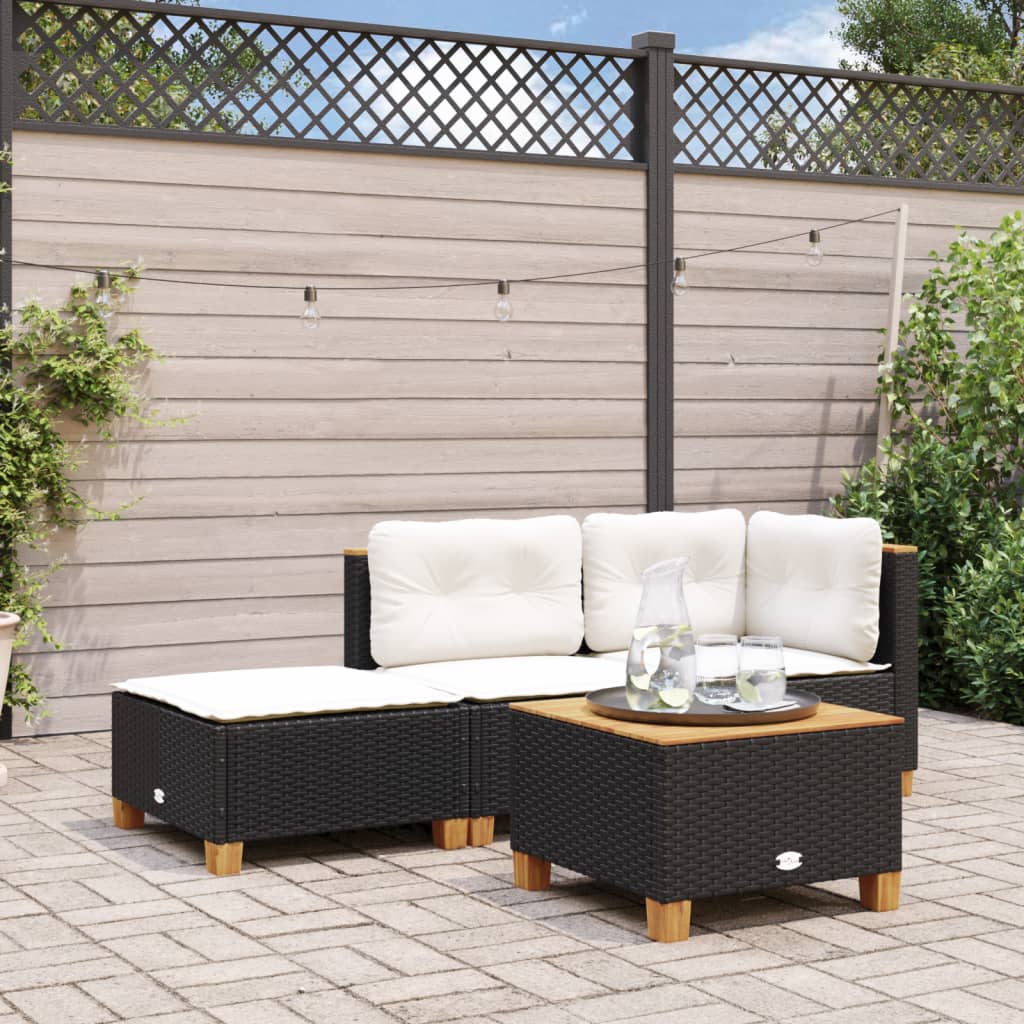 Vidaxl Sgabello da Giardino con Cuscino, Nero, 63,5X56X32 Cm, Rattan PE