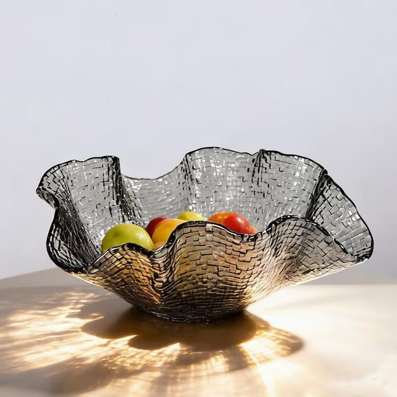 Glass Tray Ruffled Edge Pattern Fruit Plate Desktop Storage Candy Bowl Jewelry Dish Trays Decorative Home Decoration