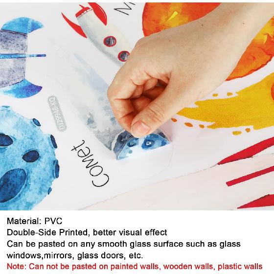 Whaline 6 Sheet Outer Space Window Clings Space Astronaut Spacecraft Rockets Solar System Window Stickers Out of Window Decals for Bedroom Nursery