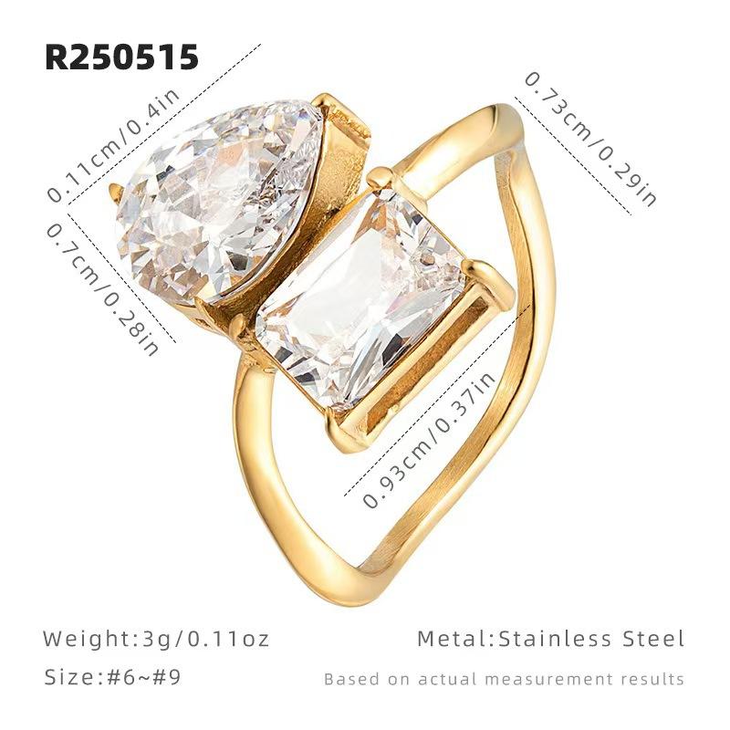 Two Stone Twist Open Ring for Women, 18K Gold Plated CZ Band, Adjustable Statement Jewelry Gift