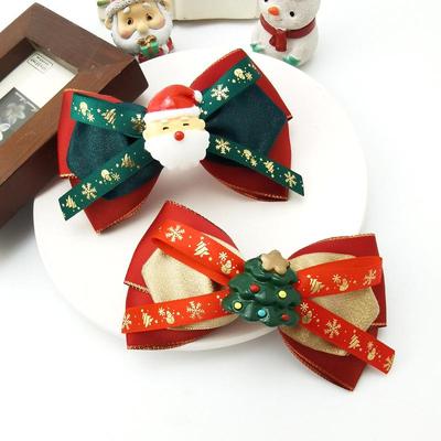 Pinza para el Pelo con Lazo Navideño de Papá Noel y Árbol Tridimensional - Accesorio Festivo para Mujer