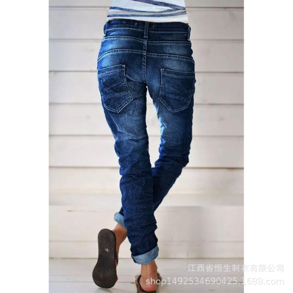 Dámské bootcut džíny s vysokým pasem Vintage zvonové kalhoty Vysoce strečové prané džínové dlouhé kalhoty s více předními knoflíky