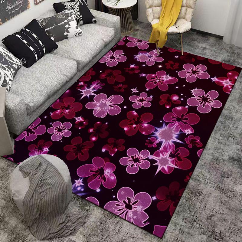 Blumenmuster Teppich - Rosa und Lila Blumen mit Sternakzenten Geeignet für den Einsatz als Antirutsch für Wohnzimmer Schlafzimmer Sofas